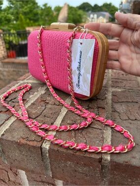 Tommy Bahama Hot Pink Woven Clutch/Crossbody with Gold Chain